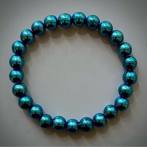 Bright Blue Hematite Handcrafted Bead Bracelet